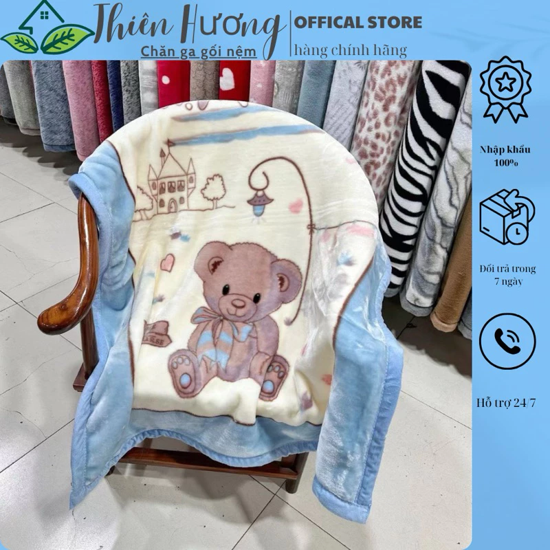 Chăn trẻ em nhung tuyết 2 lớp, Chăn cho bé đi học kích thước 1mx1m4 - Thiên Hương Bedding
