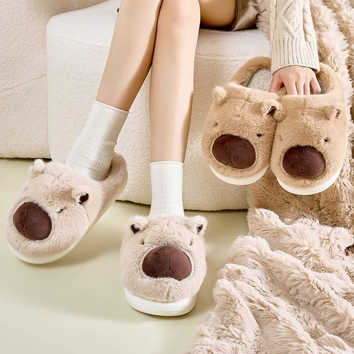 Dép Lông Capybara Đáng Yêu Giữ Ấm Mùa Đông – Dép Bông Đi Trong Nhà Chống Trơn Trượt Cho Nam Nữ