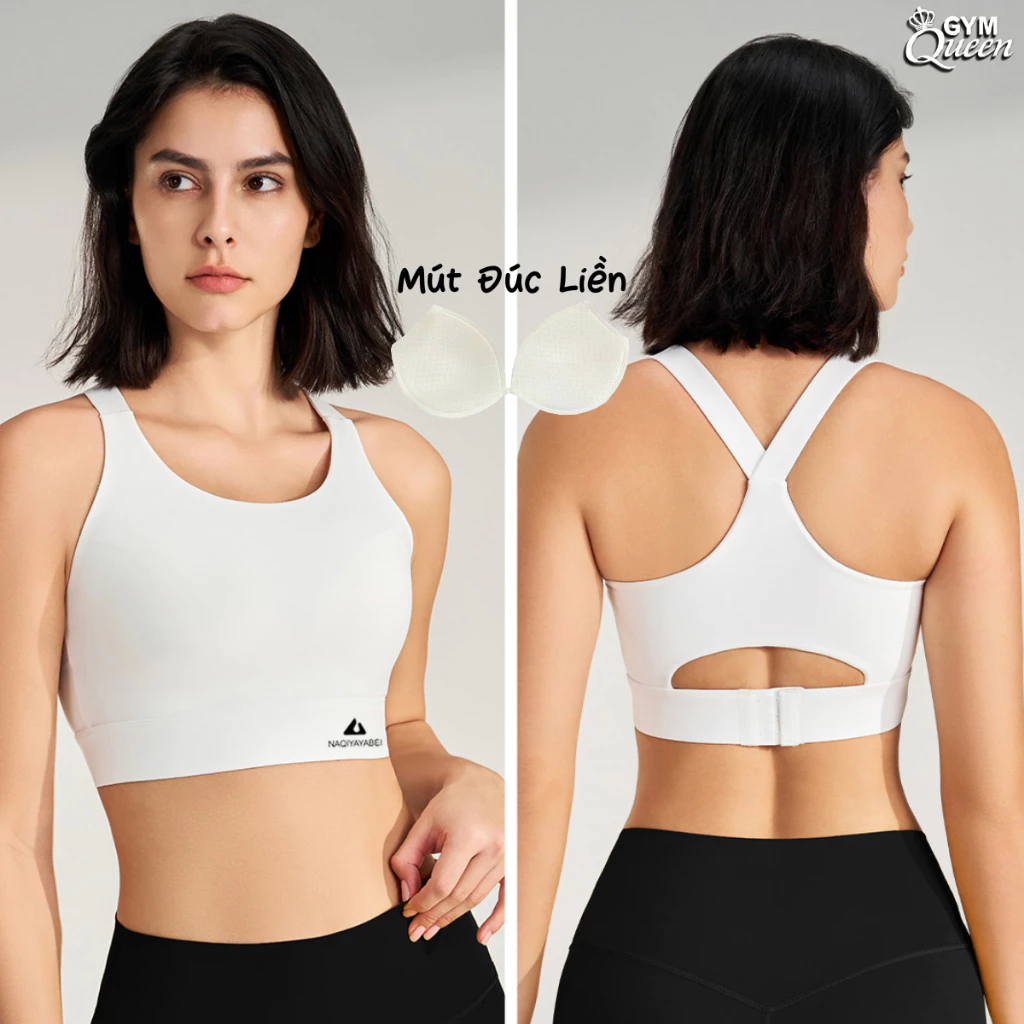 Áo Bra mút đúc NAQI 757 chống sốc, Áo tập yoga gym chạy bộ vải lulu quai chéo