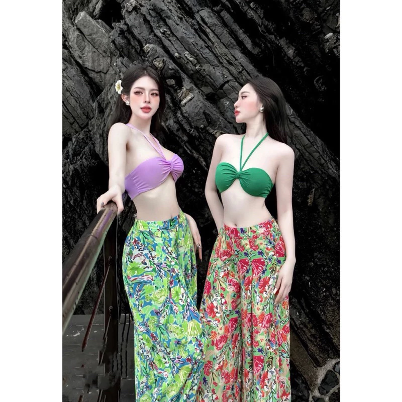 Áo Bikini Cup Ngực 2 Màu Tím Xanh, Tự Mix Quần( Không Kèm Quần)