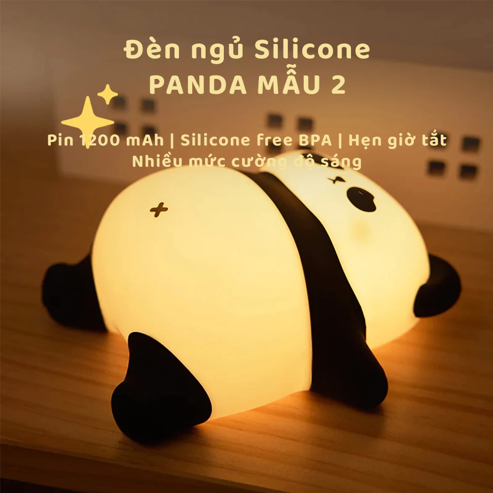 Đèn ngủ silicon mẫu panda nằm -Silicon Free BPA an toàn -Pin 1200 mAh sử dung 9 tiếng - 3 Mức độ sáng - BH6 Tháng