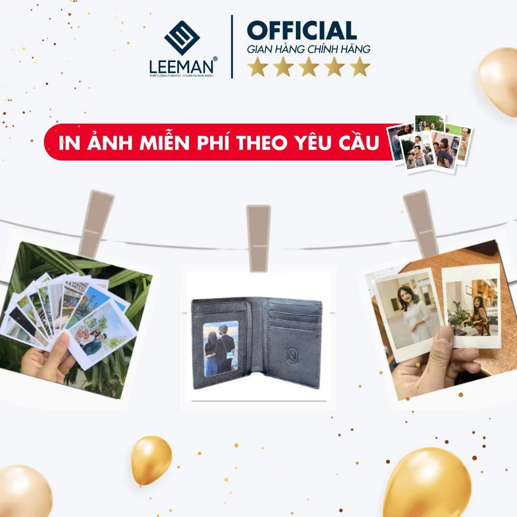 In Hình Bỏ Ví  3 Tấm Theo Yêu Cầu Làm Quà Tặng Chất Liệu Cao Cấp Chính Hãng LEEMAN - A002