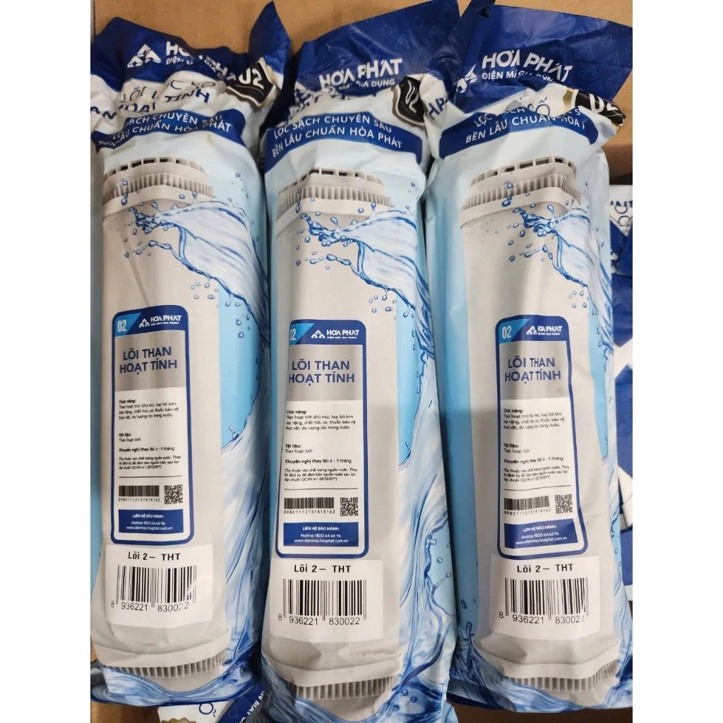 Combo 3 lõi lọc thô Hòa Phát số 2 than hoạt tính- Hàng chính hãng