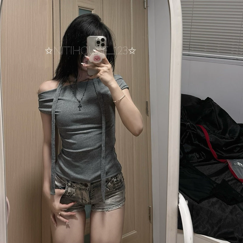 [NEW] Áo bẹt vai tay ngắn form lửng kèm dây ôm body