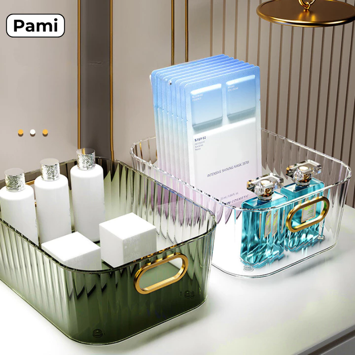 Khay Nhựa Trong Suốt Đựng Mỹ Phẩm Có Tay Cầm - Giỏ Đựng Đồ Bề Bàn, Dụng Cụ Trang Điểm Đa Năng