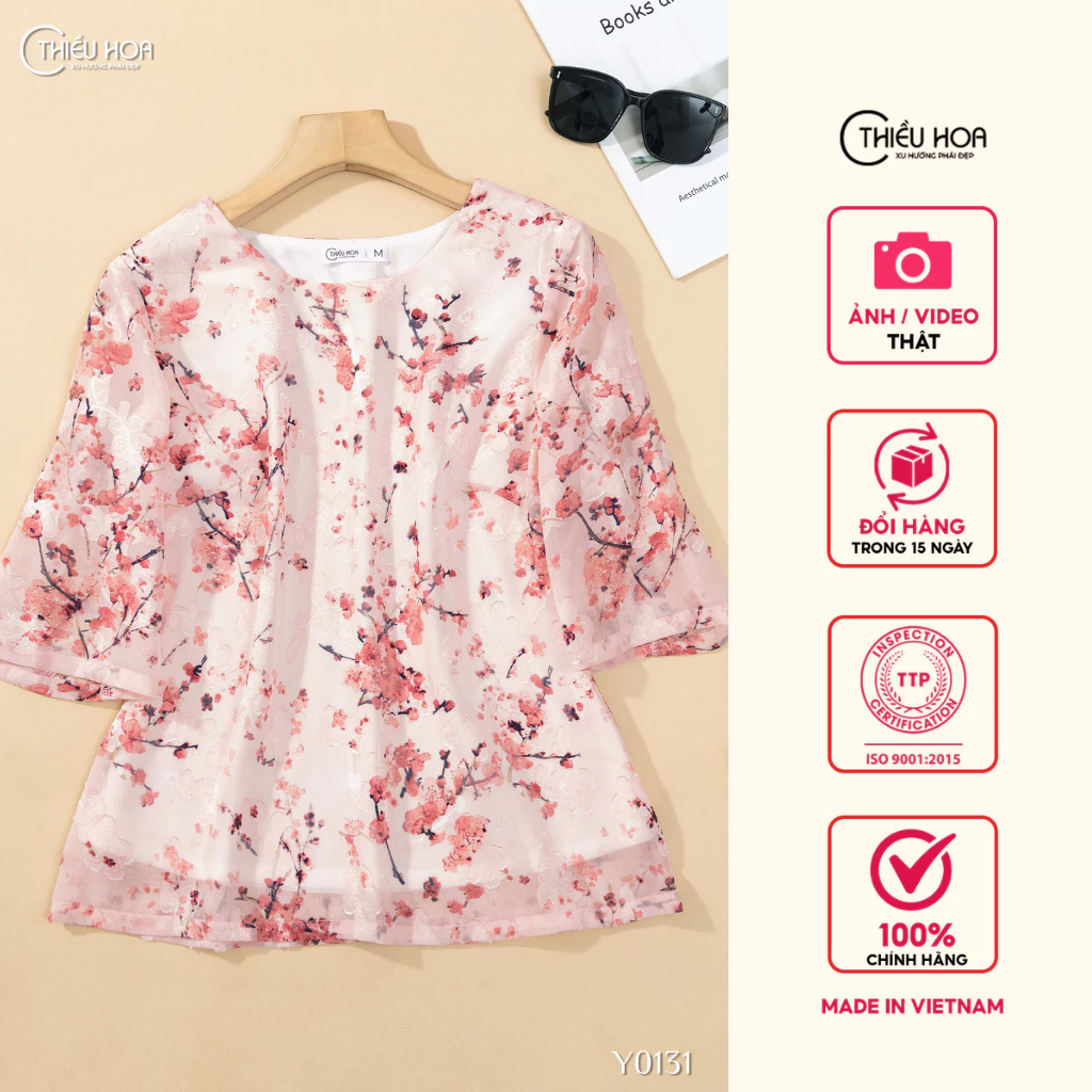 Áo voan tơ nữ trung niên cao cấp mềm mịn mát tặng mẹ thương hiệu Thiều Hoa AN4Y0131