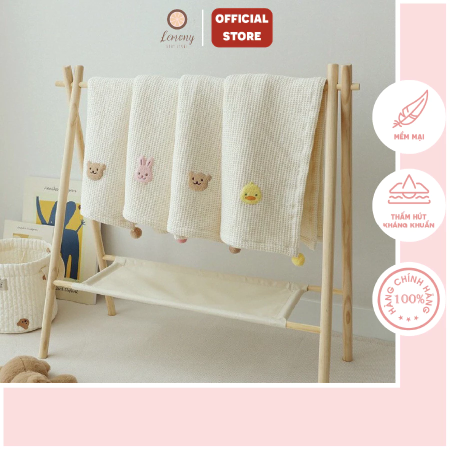 Chăn lưới điều hòa xuất Hàn thiết kế thêu hình có hạt bông xinh xắn cho bé