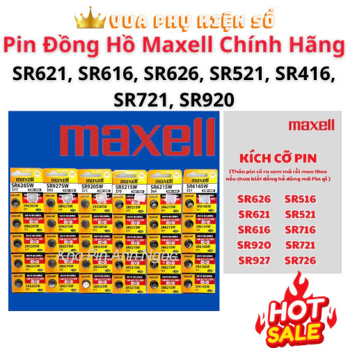 Pin Đồng Hồ Maxell Chính Hãng SR621, SR616, SR626, SR521, SR416, SR721, SR920 - Chất Lượng Cao