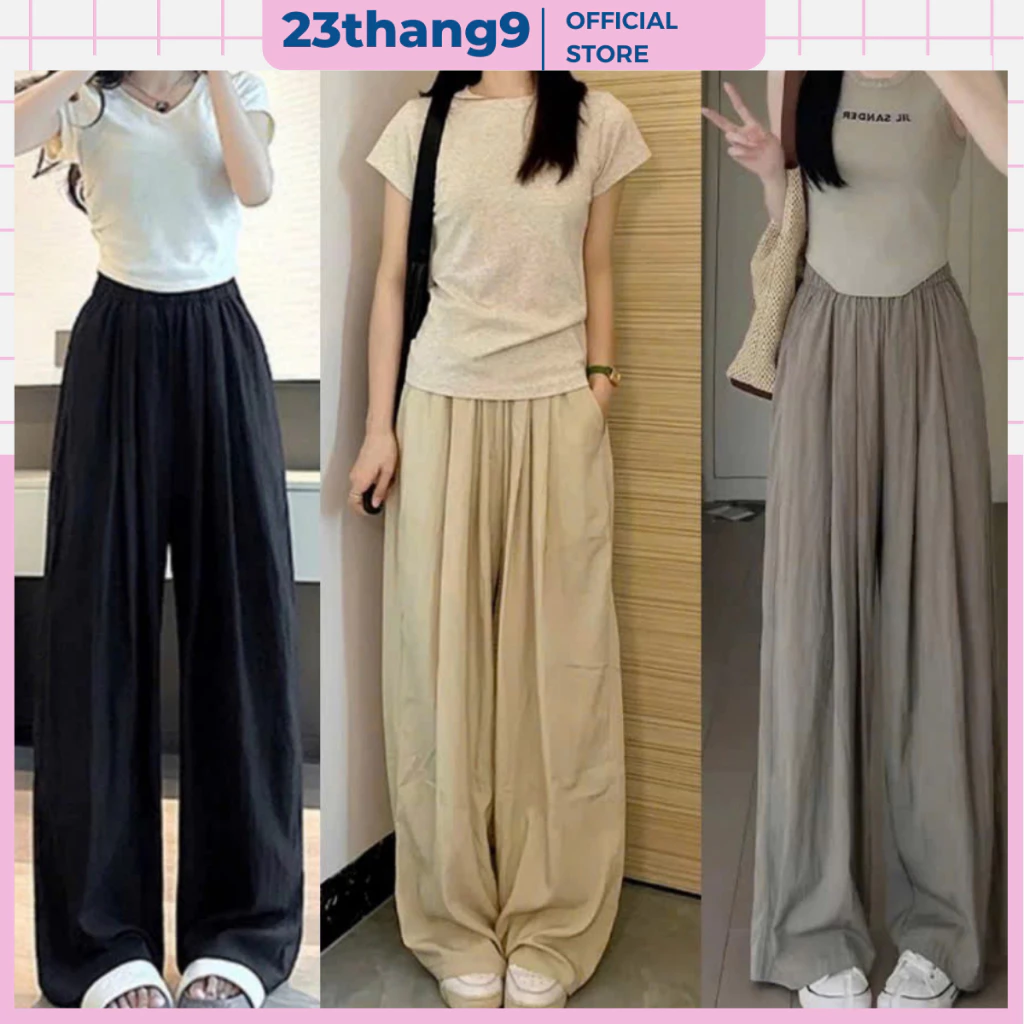 Quần ống rộng nữ cạp chun , quần ống suông cạp cao full màu hot trend vải xước phong cách hàn quốc ulzzang 36