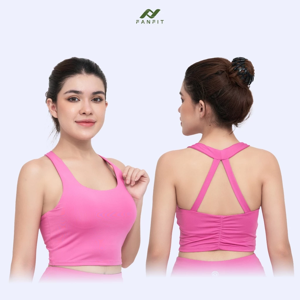 Áo Croptop 2 lớp thể thao Nữ tập Gym Yoga Pilates FANFIT FFCR003 -  áo 2 lớp, nhún lưng, sát nách