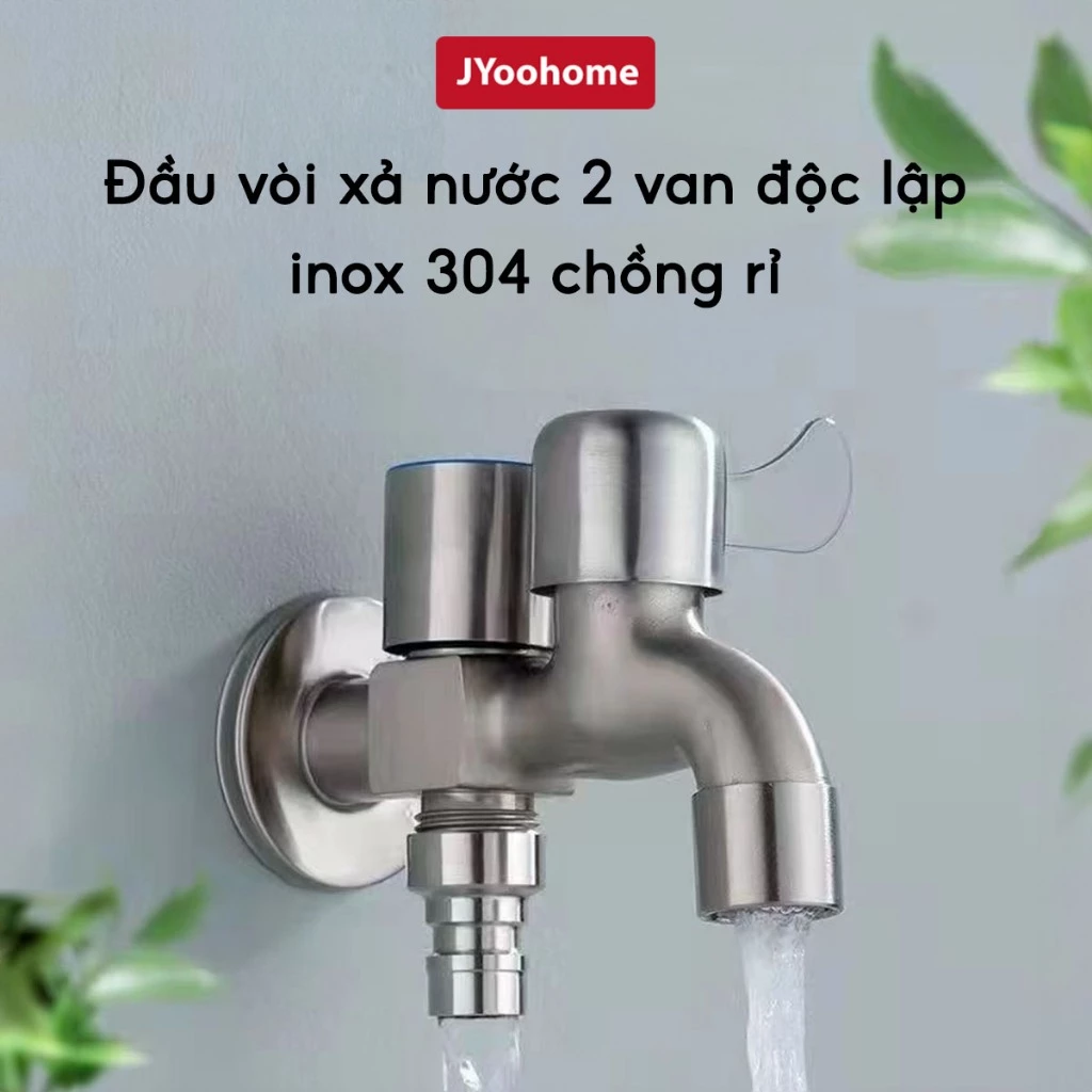 Đầu vòi nước phòng tắm 2 đầu ra JYoohome Vòi nước inox 2 cổng xả độc lập cho máy giặt nhà vệ sinh