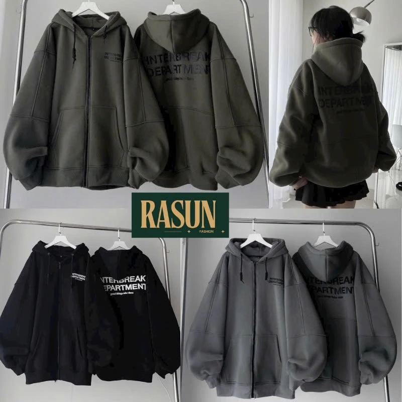 Áo Khoác Nỉ Hoodie Zip INTERBREAK Nhiều Màu Form Rộng Unisex Nam Nữ - Áo Hoodie dây kéo chất nỉ bông dày dặn nón 2 lớp R