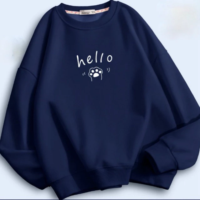 Áo Sweater Nỉ Bông In Chữ HELLO Chân Gấu Trước Ngực  Thời Trang PROTEX Unisex Thu Đông H1