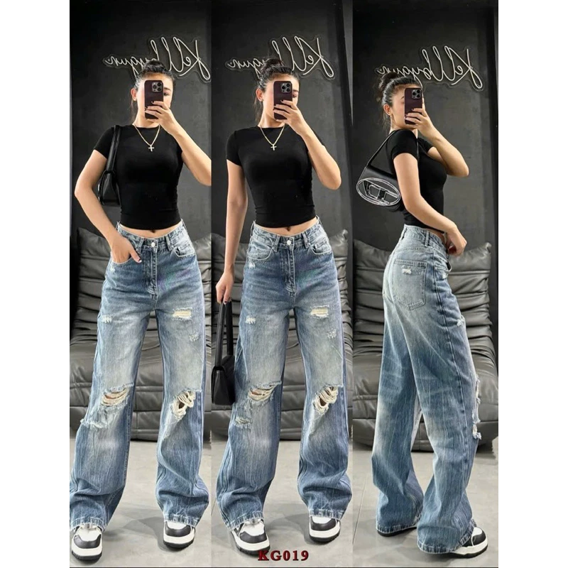 Quần jeans suông nữ KLii hàng vải xịn Qc phom dài🌷 Sẵni