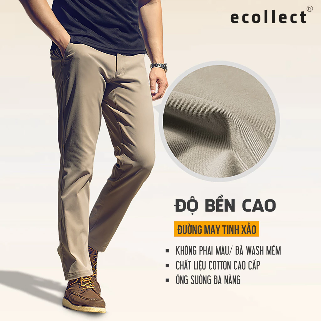 Quần kaki nam dài ống suông ECOLLECT đa năng, thoải mái, phù hợp làm việc ngoài trời và mặc hàng ngày - QD16
