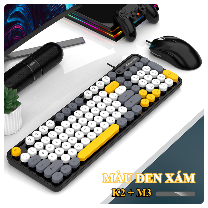 Bộ bàn phím và chuột có dây K-SNAKE K2 + M3 kết nối bằng dây cổng USB thiết kế 98 phím nhỏ gọn và độ nhạy chuột 3600DPI