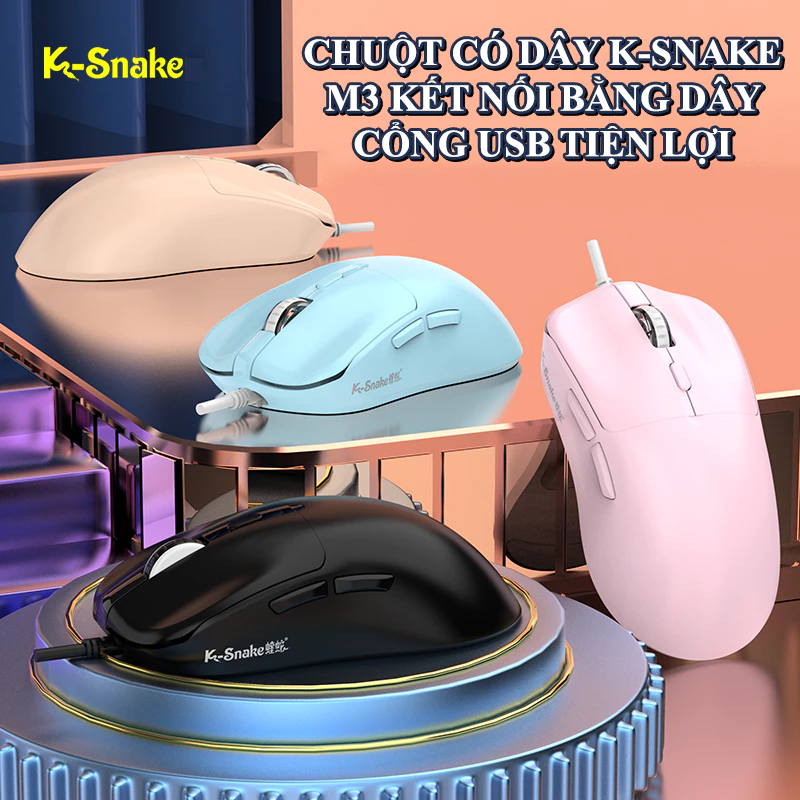 Chuột có dây K-SNAKE M3 thiết kế công thái học vừa lòng bàn tay kết nối bằng dây USB với độ nhạy lên đến 3600DPI