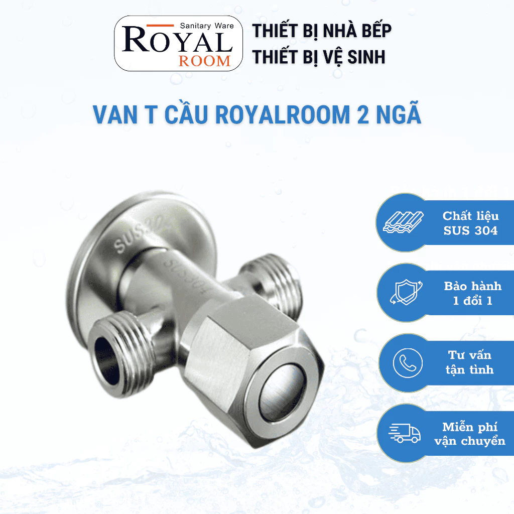 Van T cầu ROYALROOM 2 ngã ,T cầu inox 304 Van lắp bồn cầu, chia nước cho vòi xịt vệ sinh và bồn cầu