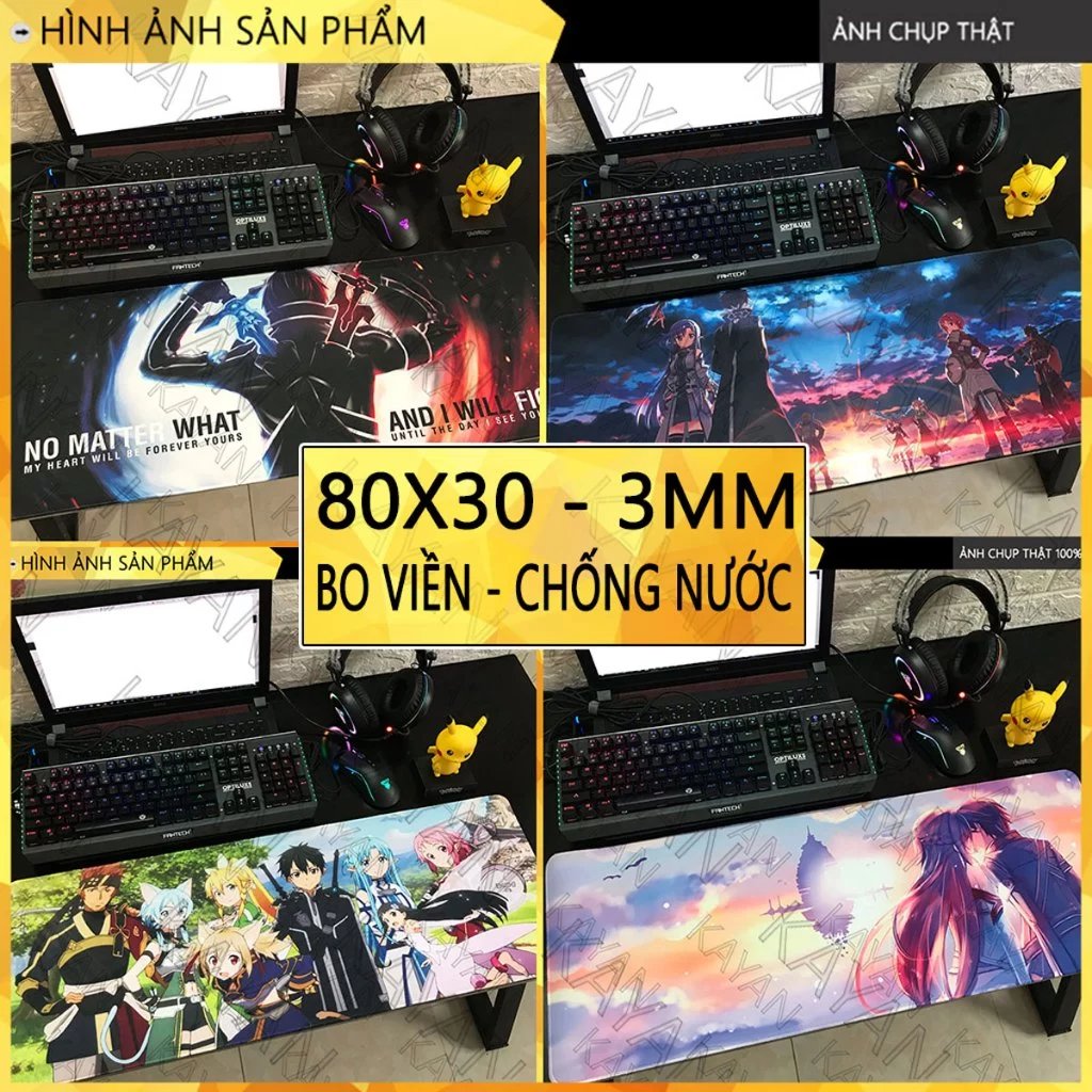 Miếng Lót chuột, bàn di chuột chống nước cỡ lớn Sword Art Online 80x30cm, dày 3mm, có bo viền