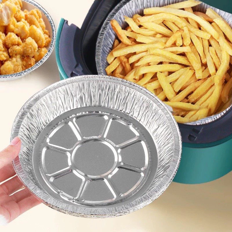 Set 10 Khay giấy bạc lót nồi chiên không dầu tròn đường kính 22cm nướng thức ăn nướng bánh