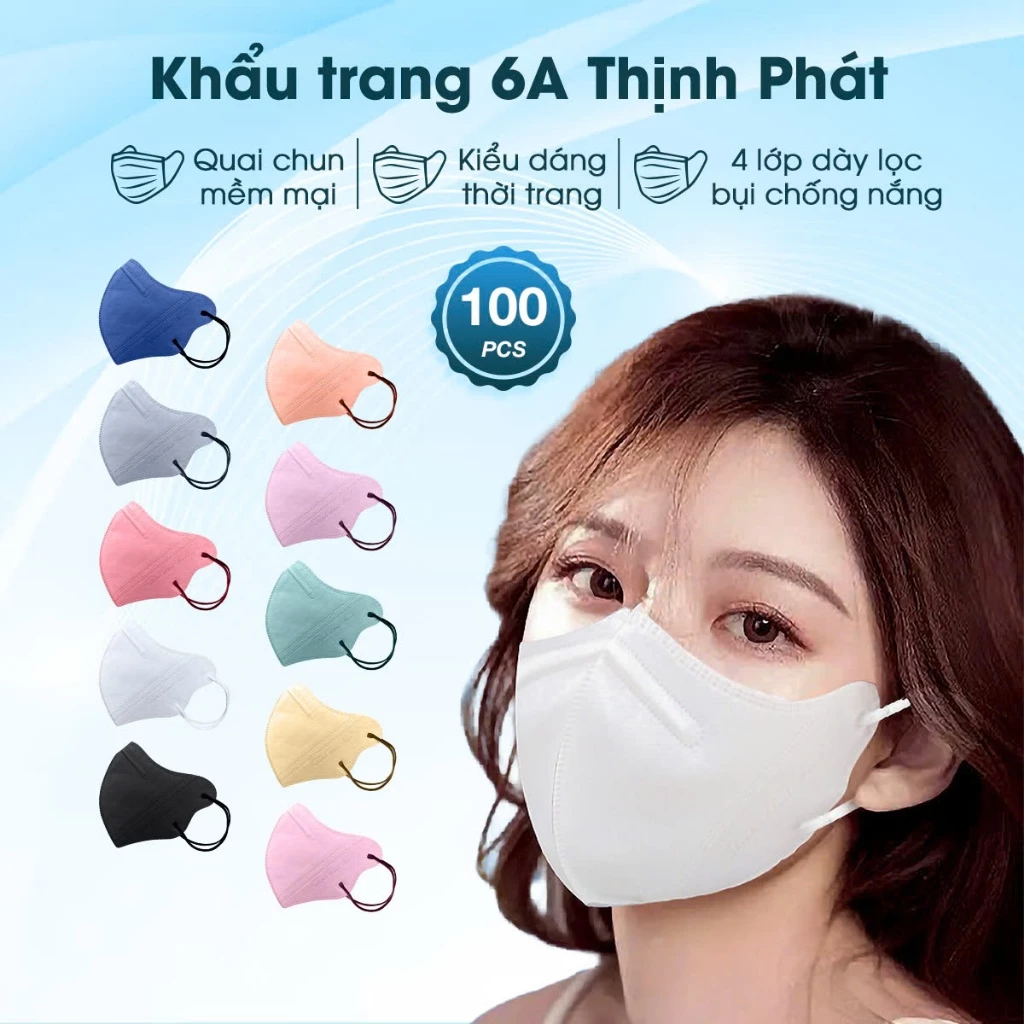 [Set 100 Cái] Khẩu Trang 6A THỊNH PHÁT 4 Lớp Hàng Chính Hãng Kháng Khuẩn Chống Bụi Mịn Chống Tia UV