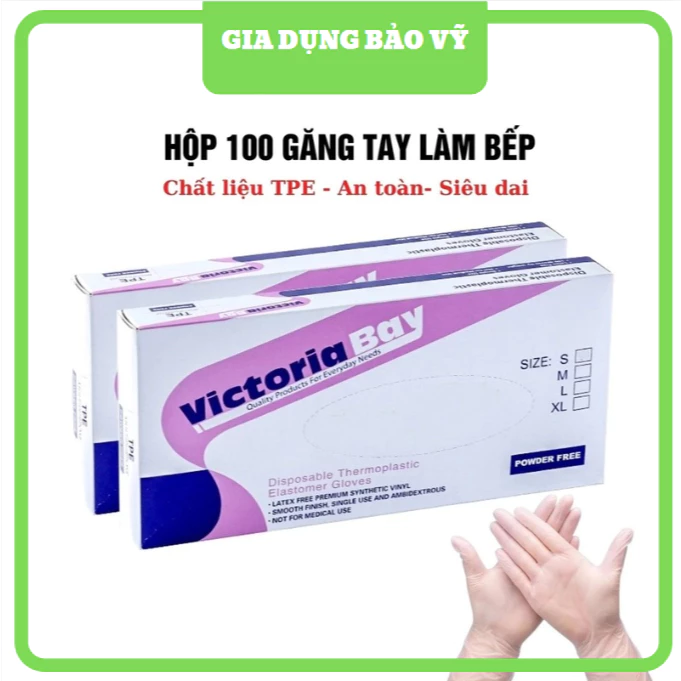 Hộp 100 găng tay nấu ăn siêu dai Victoria Bay làm bếp siêu dai chất liệu TPE không mùi chống nhăn - BV133