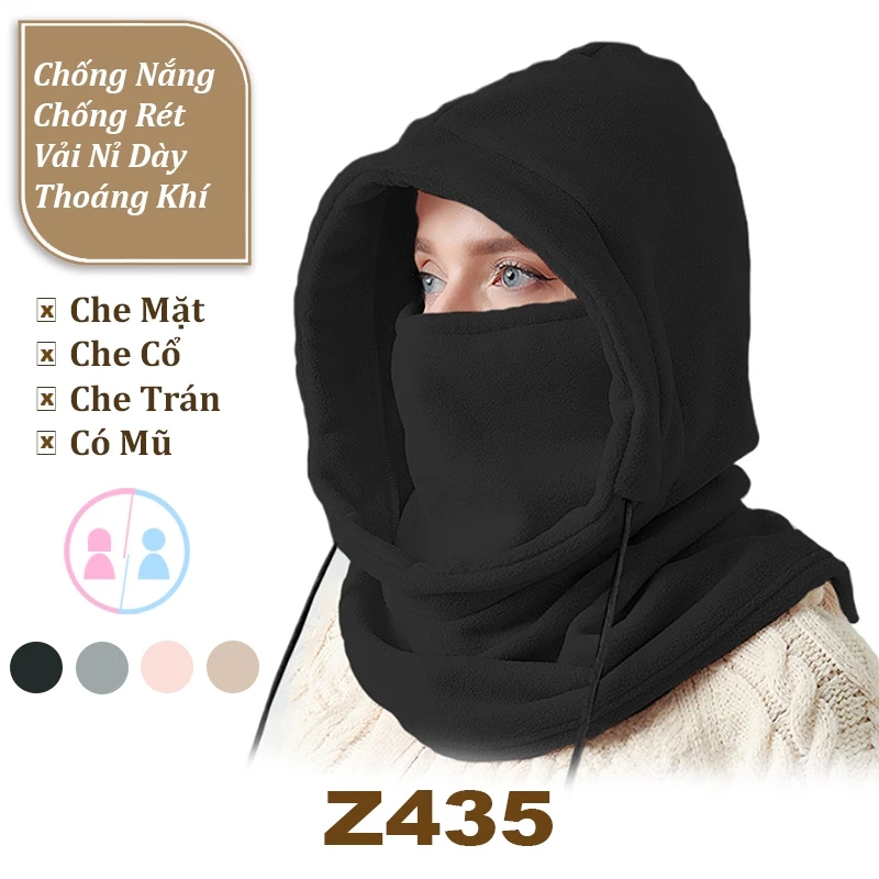 Mũ Trùm Đầu Kèm Mặt Nạ Vải Dày Chống Lạnh Giữ Ấm Toàn Diện ( Mũ Mùa Đông Unisex Đa Năng Có Dây Rút )