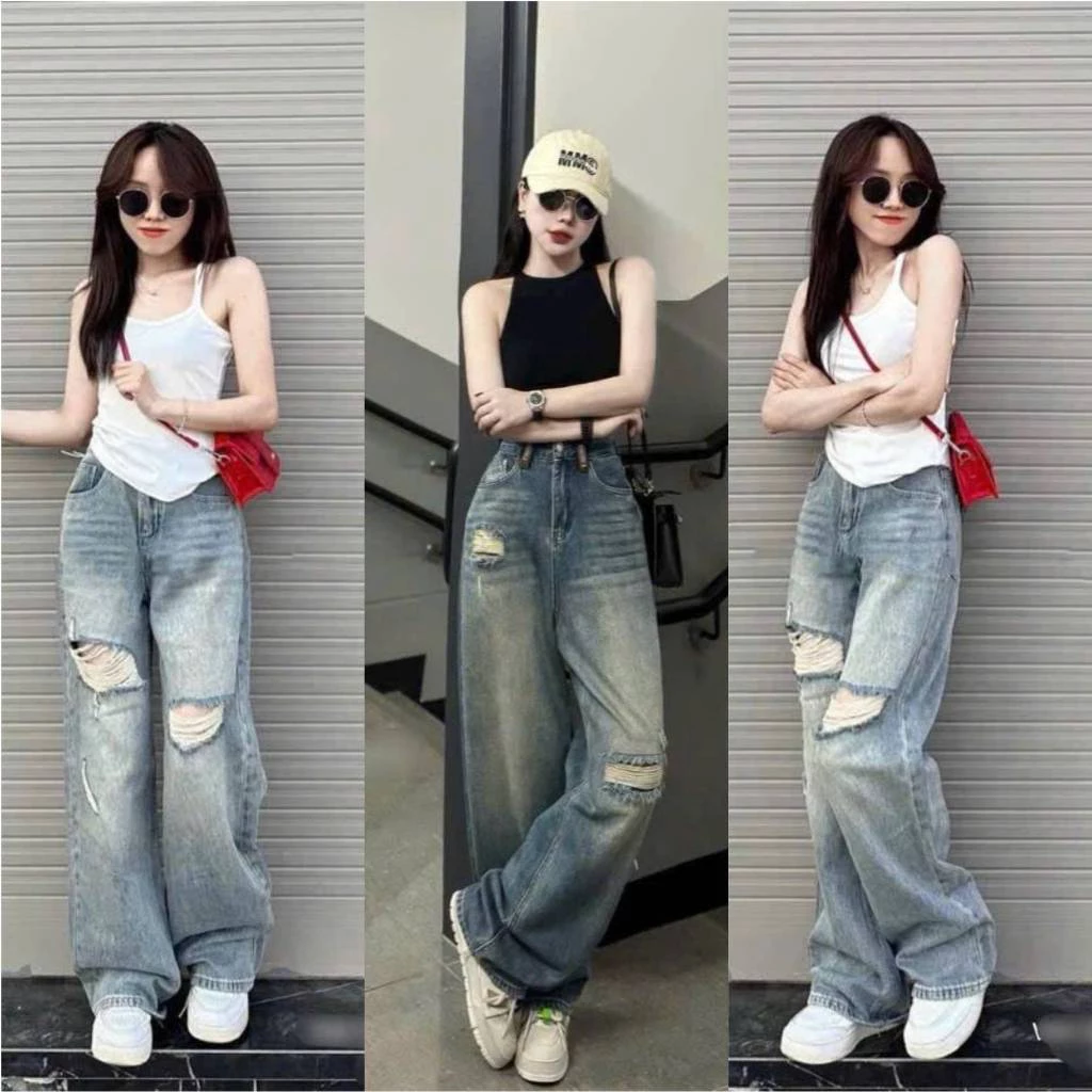 Quần Jean Bò Ống Suông Rộng Xuông Nữ CANA MS01 Jeans Cạp Cao Phong Cách