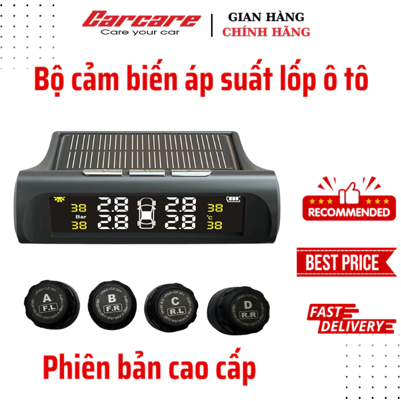Cảm biến áp suất lốp ô tô TPMS Carcare màn hình led màu van ngoài - Bản cao cấp lõi đầu cảm biến bằng đồng