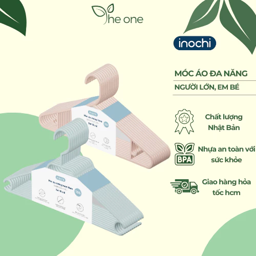 Set 10 móc áo Inochi. Móc nhựa dày dặn, không giòn gãy, phai màu, móc quần áo chống trơn trượt, móc quần áo cho bé