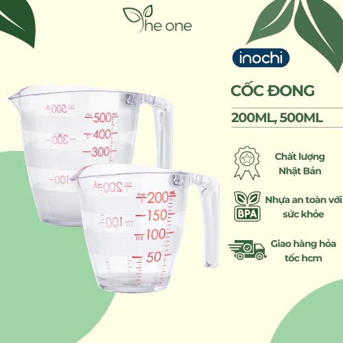 Cốc đong inochi 200.500ml. Thiết kế chia vạch chịu nhiệt tốt, cốc đo lường pha sữa, ly đong