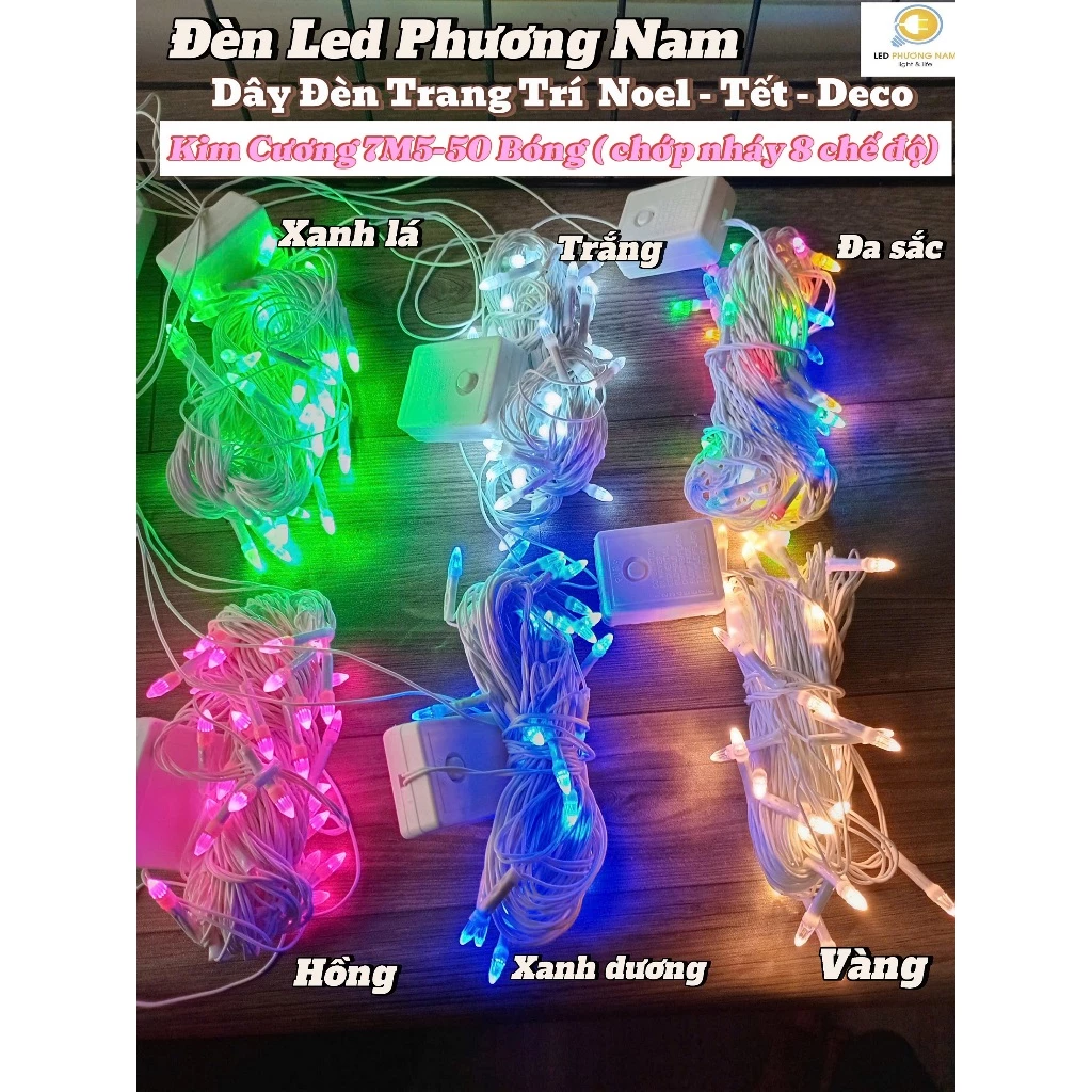 [COMBO 2 ] Dây Đèn Chớp Trang trí kim cương 7m5 50 bóng, Chống Nước Tuyệt Đối