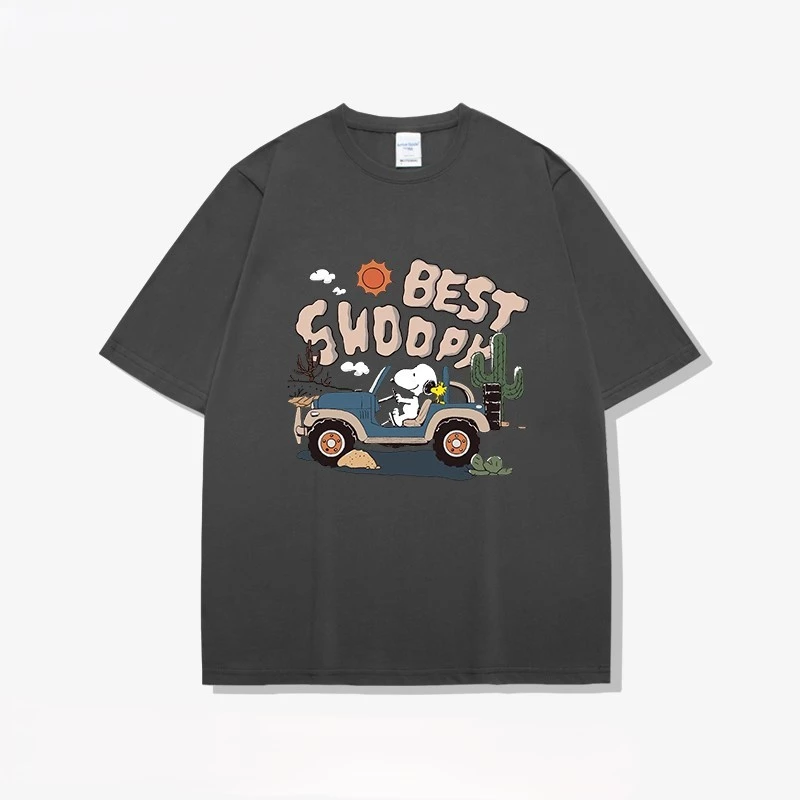 Áo Thun Nam Nữ HappyTee - Áo tay lở Chó Snoopy lái xe dễ thương Chất Cotton 100 Nhiều Màu