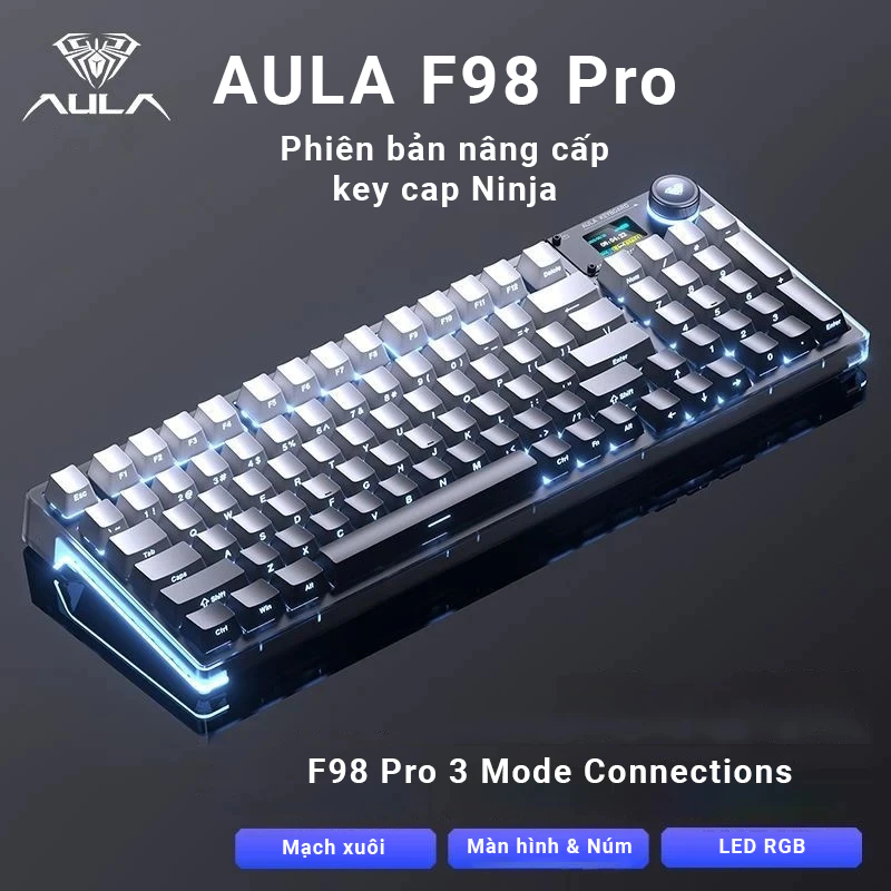 Bàn phím cơ AULA F98 Pro - Kết nối 3 Mode - Núm xoay và màn hình - Bh 12 tháng