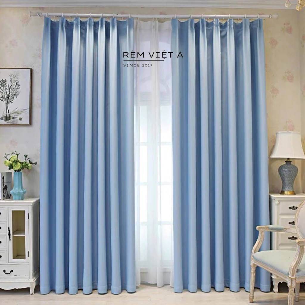 Rèm Màu Xanh Baby - Màu Xanh Mát Dịu, Chất Liệu Cao Cấp, Không Họa Tiết Trang Trí Phòng Ngủ Cực Xinh