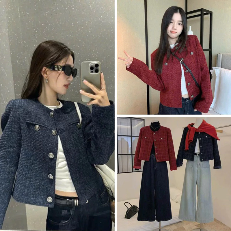 [HÀNG QC/SẴN] Áo khoác dạ tweed cúc đồng XANH/ĐỎ trendy sang chảnh