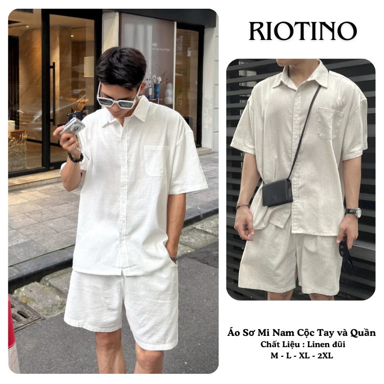Áo Sơ Mi Nam Cộc Tay và Quần Vải Đũi - Đồ Đi Biển Nam Thoáng Mát Cộc Tay Form Basic Phong cách Hàn Quốc RIOTINO SM05