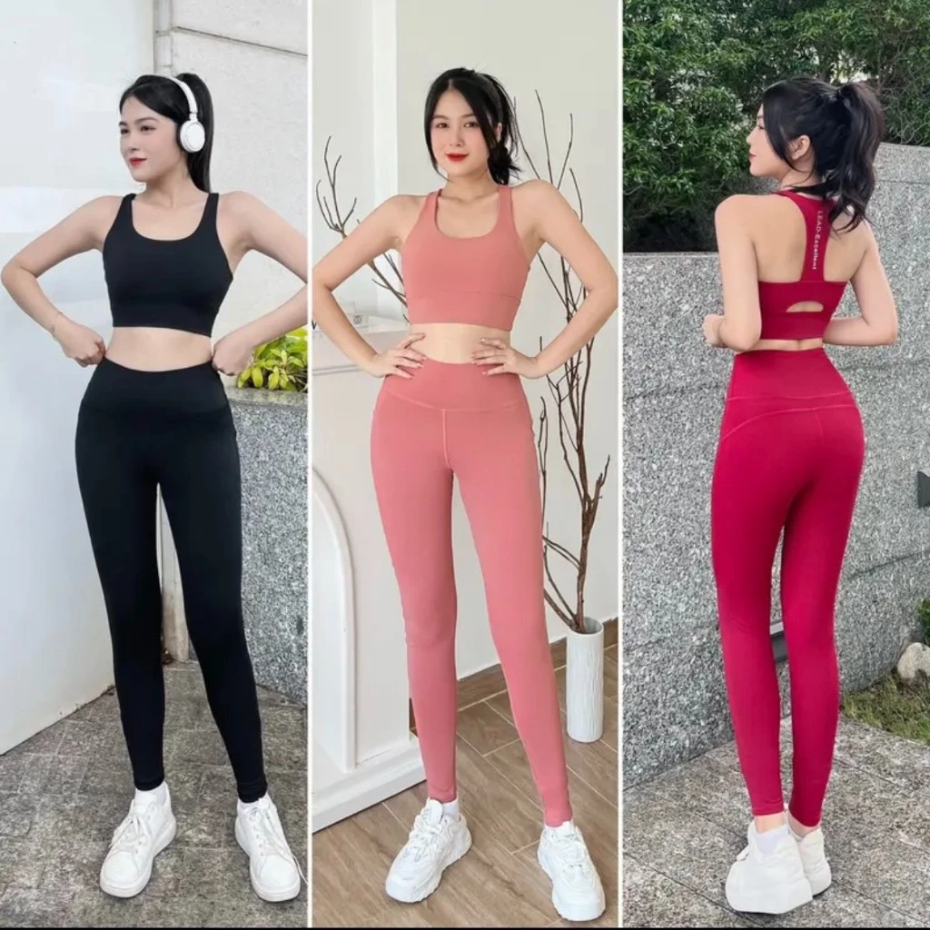 Bộ đồ tập gym nữ set đồ tập thể thao yoga nữ quần dài áo ba lỗ kèm mút chất vải co giãn 4 chiều- D04