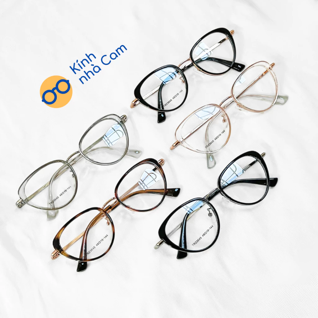 Gọng Kính Mắt Mèo Càng Sắt Nam Nữ TR90, Mắt Kính Gọng Kim Loại Thời Trang Unisex TR23645