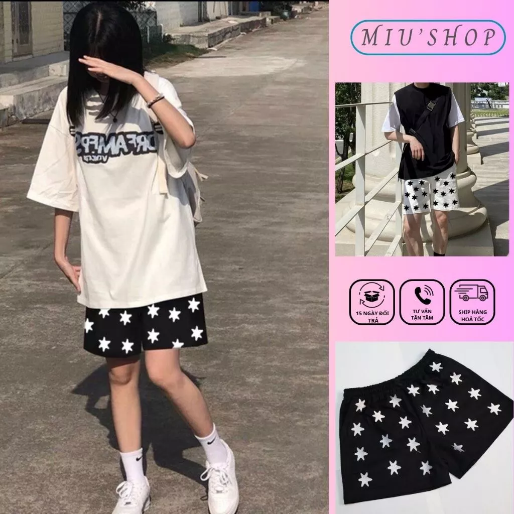 Quần short nam họa tiết in ngôi sao, quần đùi nam nữ co giãn 4 chiều chất liệu thoáng mát-MIUMIU