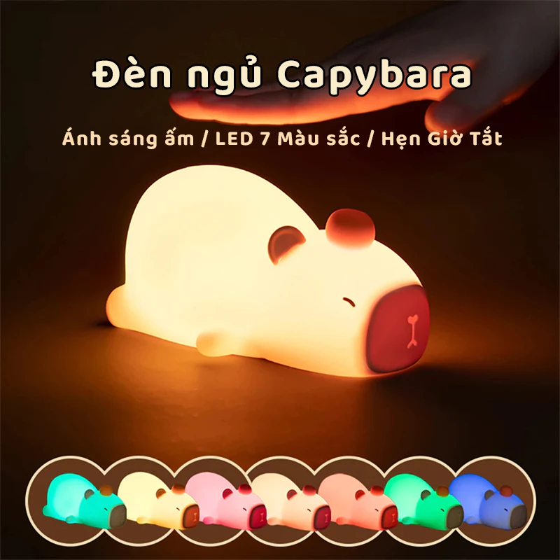 Đèn ngủ Capybara cute dễ thương - Quà tặng sinh nhật - LED 7 Màu - Silicone Free BPA an toàn- Pin 1200 mAh