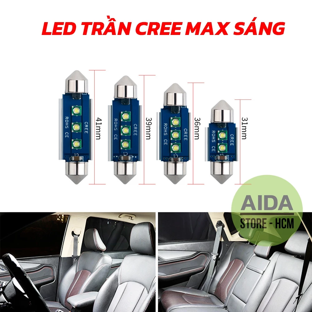 Bóng LED đèn trần xe ô tô tản nhiệt xanh 2-3SMD CREE cực sáng - DC12v