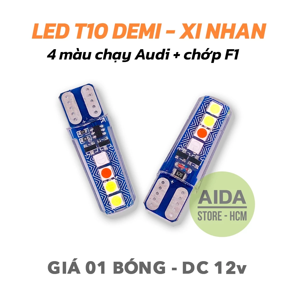 LED 04 màu T10 Audi chạy đuổi 8smd 3030 lắp thay thế cho demi, xi nhan DC12v