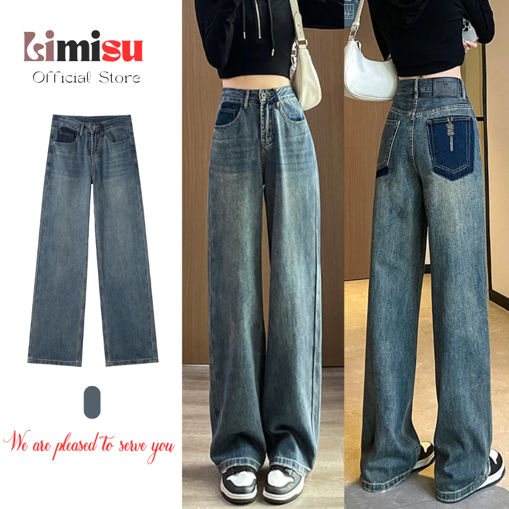Quần bò jean nữ ống suông LIMISU form rộng cạp cao phong cách trẻ trung năng động cao cấp TT