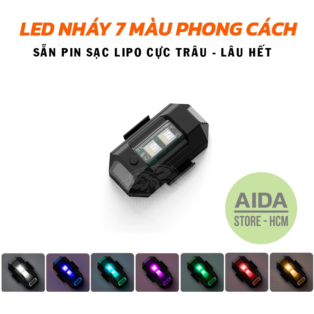 Đèn LED sẵn pin sạc 2SMD đa màu trang trí, phát tín hiệu, cảnh báo, nhiều màu nhiều kiểu nháy