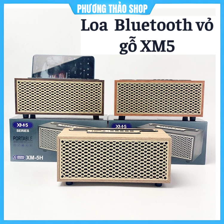 Loa bluetooth XM5 thùng gỗ , thiết kế sang trọng , có giá để điện thoại , âm thanh cực hay