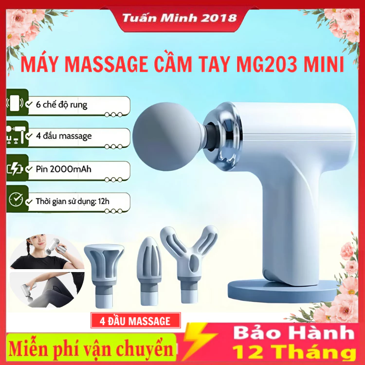 Máy Massage Cầm Tay MG203 Mini , 4 Đầu 6 Chế Độ Điều Chỉnh - Công Nghệ AI Cảm Biến Lực Nhấn - Giúp Giảm Đau Mỏi