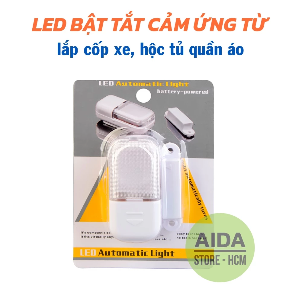 Đèn LED cảm ứng NAM CHÂM tự động bật tắt lắp cốp xe máy, hộc ô tô, tủ quần áo, đa dụng