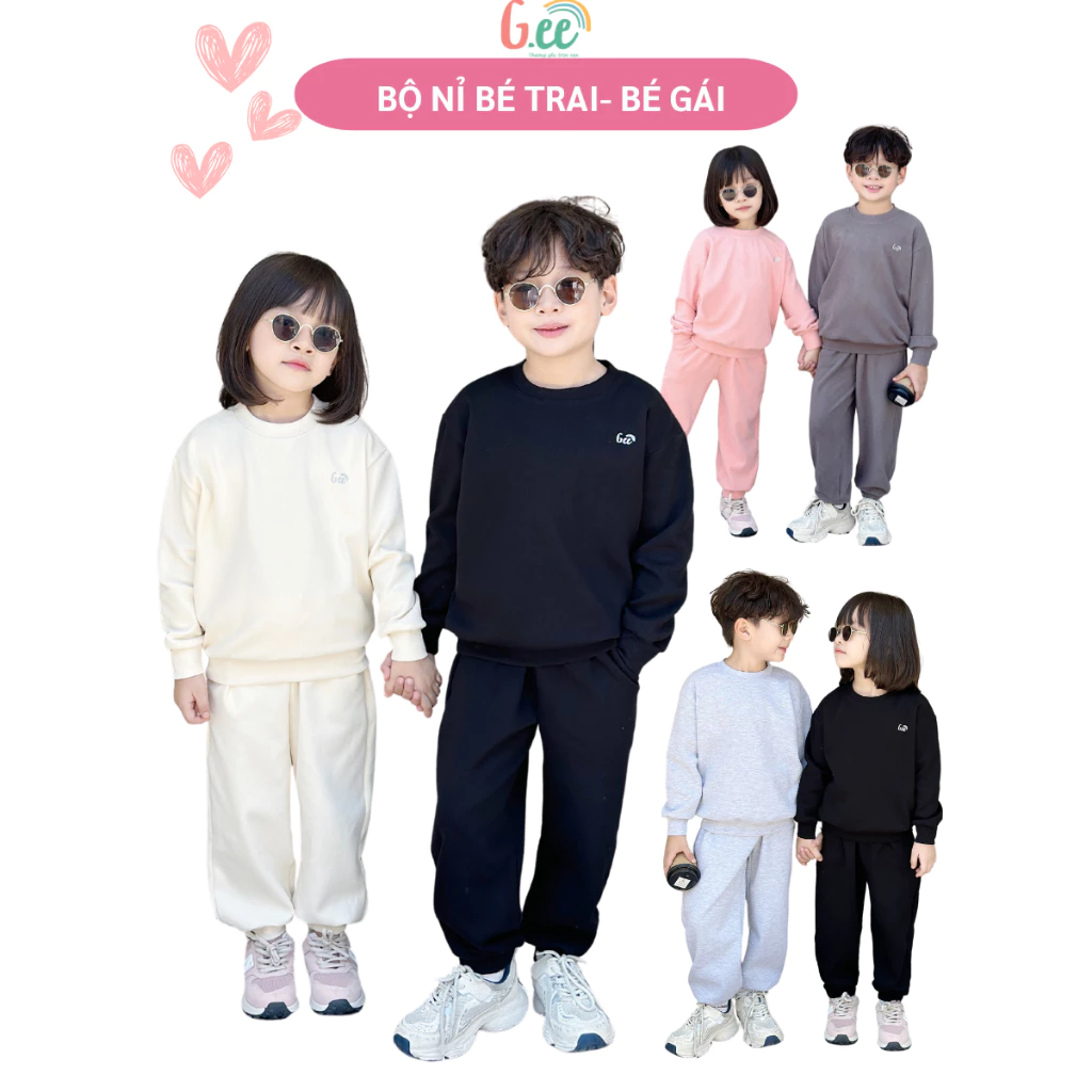 Bộ nỉ Gee cao cấp bé trai, bé gái chất liệu nỉ da cá và nỉ bông mềm mại thoải mái, phom dáng đẹp size 10 đến 60kg