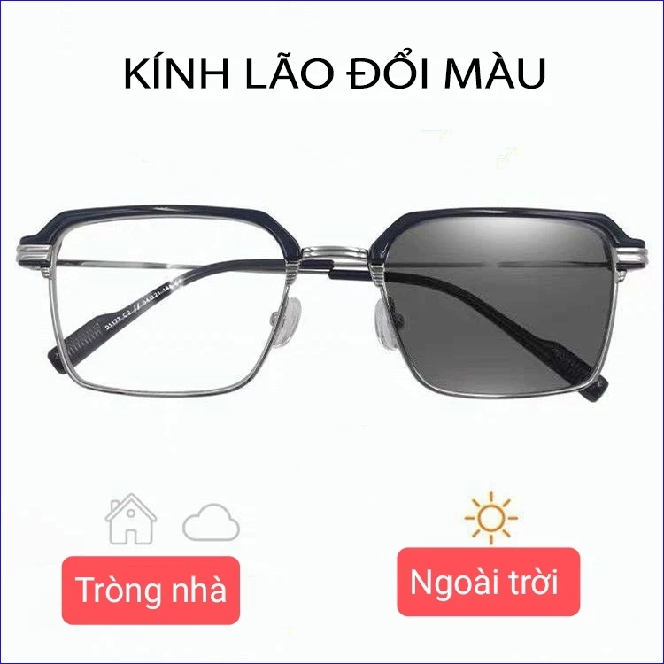 Kính lão đọc sách đổi màu dáng vuông cho nam nữ có độ từ +0.5 đến +4.0 độ FERADO